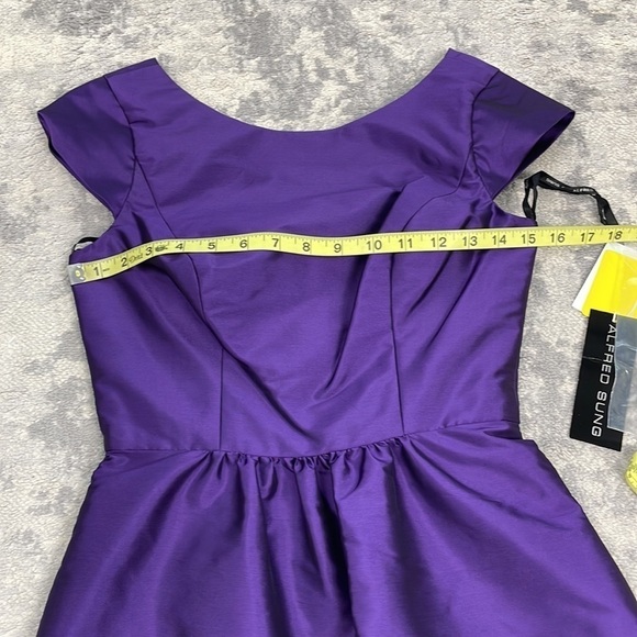 NWT Alfred Sung Bateau Neck Cap Sleeve Cocktail Bridesmaid Dress Majestic Purple - Picture 7 of 13